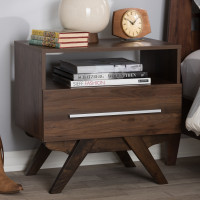 Baxton Studio ST 3660-00-Brown-NS Ashfield Mid-Century Modern Walnut Brown Finished Wood Nightstand